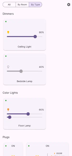 Flick's By Type view on a phone