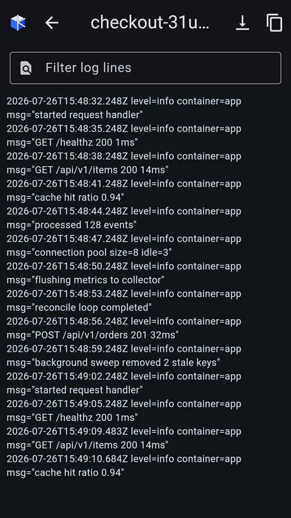 Log streaming with a line filter