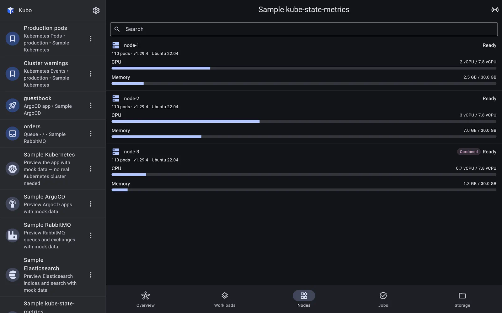 Workloads, Nodes, Jobs & Storage in Kubo