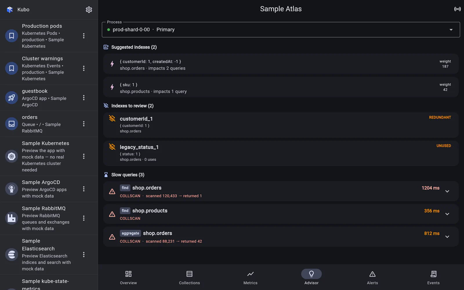 Performance Advisor & collections in Kubo