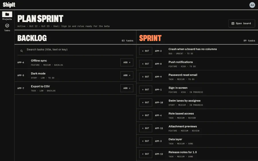 Sprint planning: Pick the sprint's tasks from the backlog.