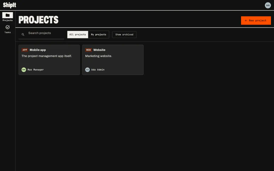 Projects: Every project you can see, with its key and owner.