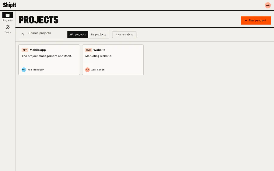 Projects: Every project you can see, with its key and owner.