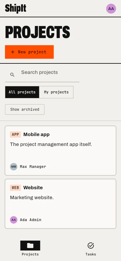 Projects: Every project you can see, with its key and owner.