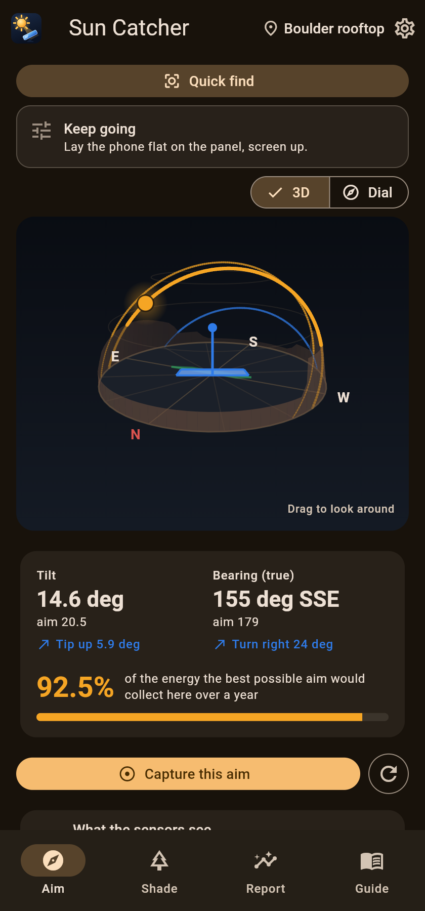 Turn-by-turn aiming guidance
