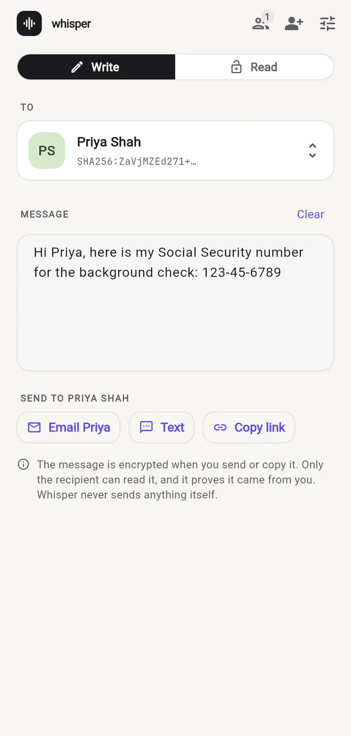 Writing a message in Whisper